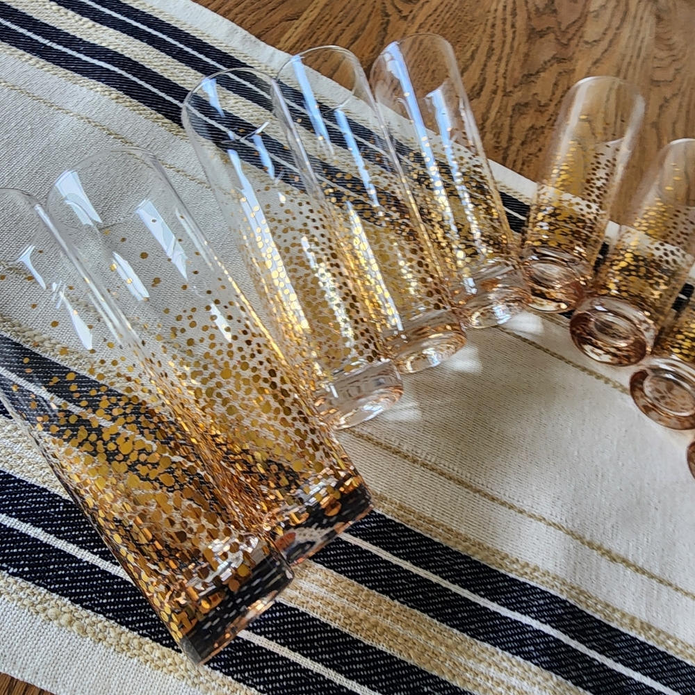 Anthropologie Gold Polka-dots Champagne Flutes Glasses set of 4